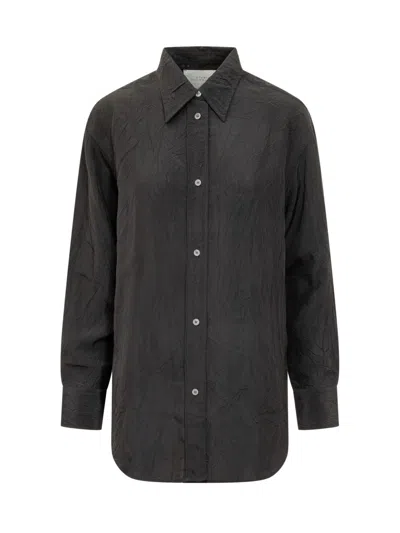 Studio Nicholson Black Oversized Solid Shirt In Blue