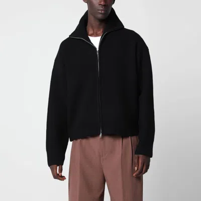 Studio Nicholson Black Sandos Zip-up Cardigan In Wool
