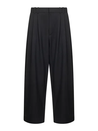 STUDIO NICHOLSON BLACK TECHNICAL WOOL LINE DOUBLE-PLEAT TROUSERS