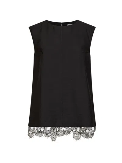Studio Nicholson Black Wool Blend Linna Top With Lace Hem In Animal Print