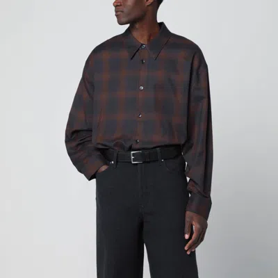 Studio Nicholson Navy Blue And Brown Check Shirt