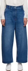 Studio Nicholson Blue Denim Chalco Cropped Jeans In Blue
