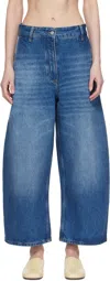 Studio Nicholson Blue Denim Chalco Cropped Jeans In Worn Wash Indigo