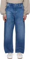 Studio Nicholson Blue Land Jeans In Worn Wash Indigo