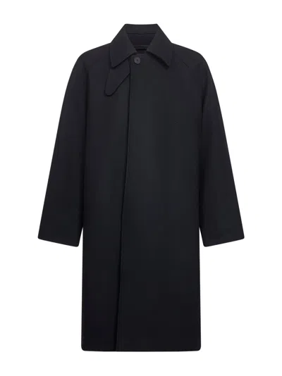 Studio Nicholson Blue Melton Wool Blend Cabo Coat In Black
