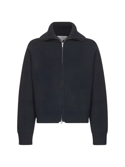 Studio Nicholson Blue Merino Wool Sandos Zip-up Sweater