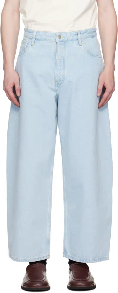 Studio Nicholson Blue Paolo Jeans In Bleach Wash
