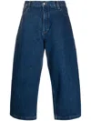 Studio Nicholson Cropped Wide Leg Denim Trousers In Blue