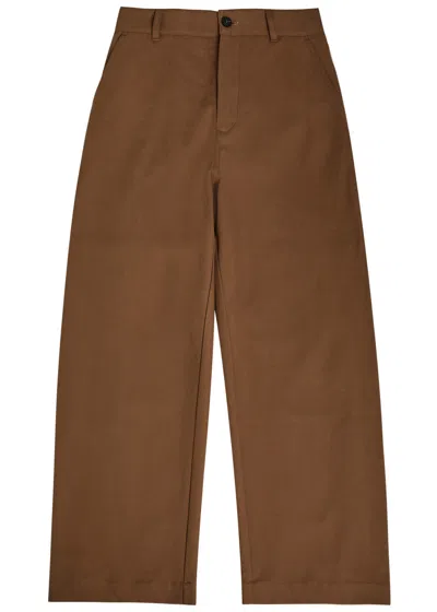 Studio Nicholson Bosworth Curved-leg Cotton Trousers In Brown