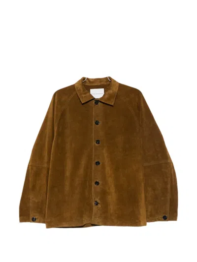 Studio Nicholson Shirt-collar Leather Jacket In Brown