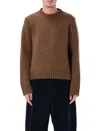 Studio Nicholson Knit Crew Neck Sweater Ribbed Cuffs Hem In Brown