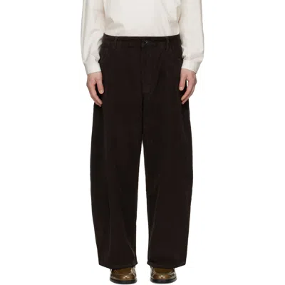 Studio Nicholson Brown Corduroy Wide Leg Trousers In Coffee