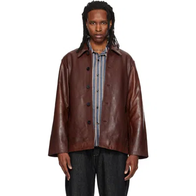 Studio Nicholson Landau Leather Jacket In Brown