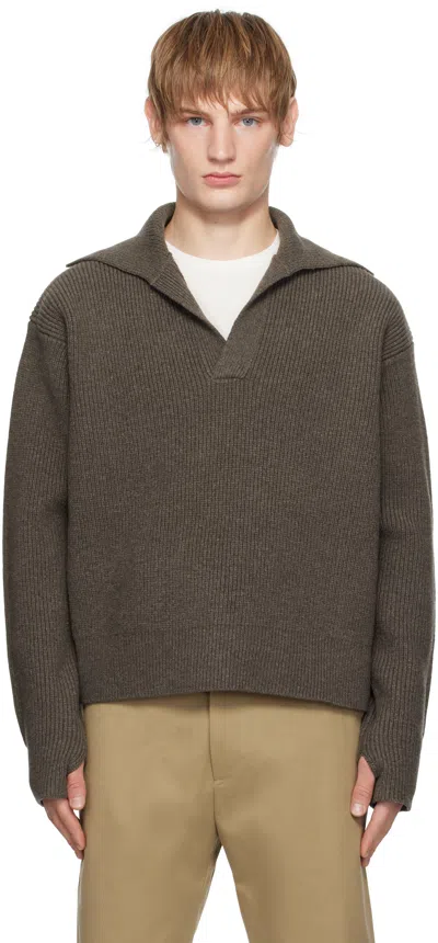 Studio Nicholson Brown Nash Knit Polo In Mole