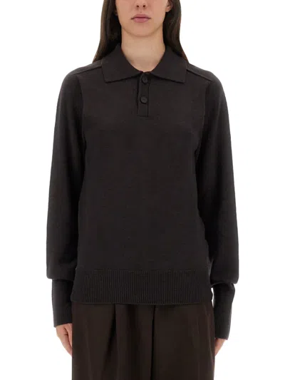 Studio Nicholson Brown Solid Shirt Collar Sweater