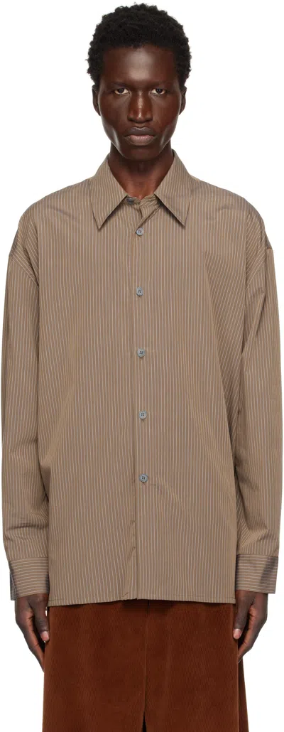 Studio Nicholson Brown Strike Shirt In Toffee Stripe