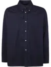 Studio Nicholson Collared Shirt With Buttoned Cuffs And Curved Hem In Blue