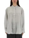 Studio Nicholson Striped Long Sleeve Top With Curved Hem In Gray