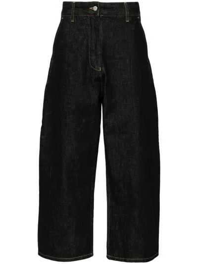 Studio Nicholson Wide Leg Cropped Denim Jeans In Black