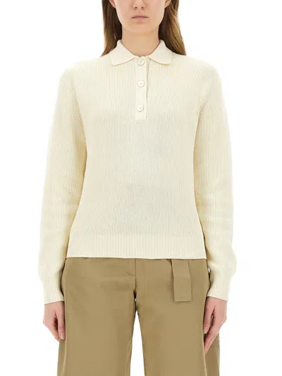 Studio Nicholson Ivory Cotton Knit Chesapeake Polo Shirt In Beige