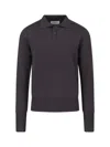 Studio Nicholson Classic Brown Knit Sweater With Ribbed Cuffs And Hem In Gray