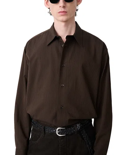 Studio Nicholson Classic Cotton Relaxed Point Collar Shirt In Brown