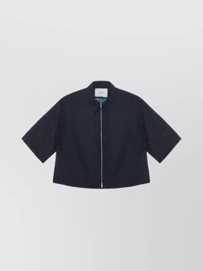 STUDIO NICHOLSON COLLARED CROPPED SEMI-SHEER SHORT SLEEVES JACKET