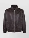 Studio Nicholson Collared Leather Bomber Jacket Featuring Pockets In Brown