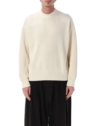 Studio Nicholson Combo Knit High Twist Cotton Sweater In Neutral