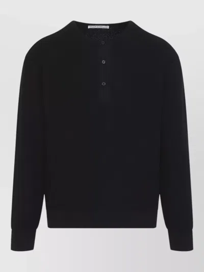 Studio Nicholson Corine Henley Top Button Crew Neck In Black