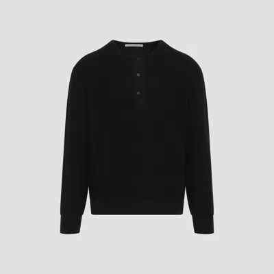 Studio Nicholson Corine Merino Wool & Cashmere Henley Jumper In Black