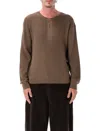 Studio Nicholson Textured Ribbed Knit Round Neck Sweater In Brown