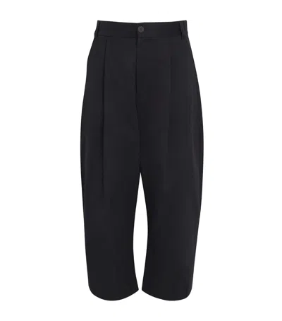 Studio Nicholson Cotton Pleated Sorte Trousers In Blue