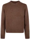 Studio Nicholson Knit Crew Neck Sweater Ribbed Cuffs Hem In Brown