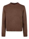 Studio Nicholson Knit Crew Neck Sweater Ribbed Cuffs Hem In Brown