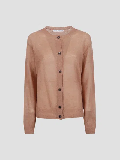 Studio Nicholson Crew Neck Mini Cardigan In Camel Mohair Blend In Brown