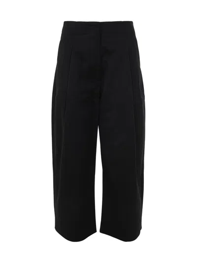 Studio Nicholson Wide Leg Cropped Cotton Trousers In Black