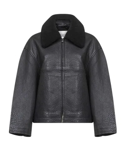 Studio Nicholson Cropped Leather Jacket In Black