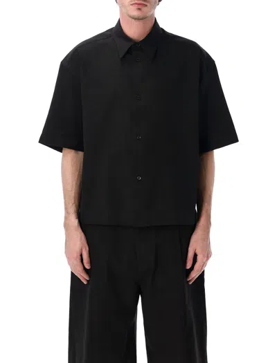 Studio Nicholson Relaxed Cropped Shirt Cotton Linen In Black