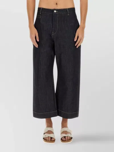 STUDIO NICHOLSON CROPPED WIDE LEG TROUSERS WITH BACK POCKETS