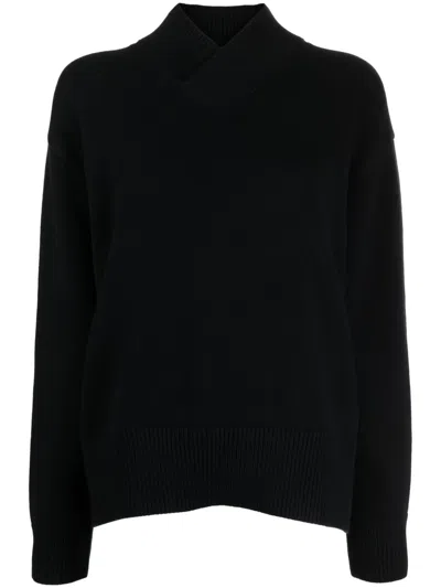 Studio Nicholson Crossover-neck Knitted Jumper In Black