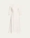 Studio Nicholson Off-white Half Placket Midi Dress In Parchment