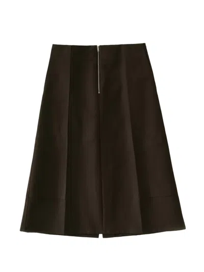 Studio Nicholson Darc Pressed-crease Midi Skirt In Brown