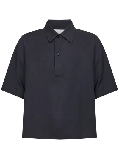 Studio Nicholson Darkest Navy Viscose And Linen Lemmer Shirt-like Polo Shirt In Metallic