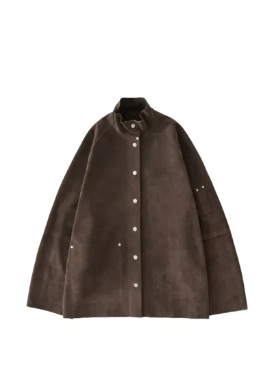 Studio Nicholson Dash Raglan Sleeve Suede Jacket In Brown