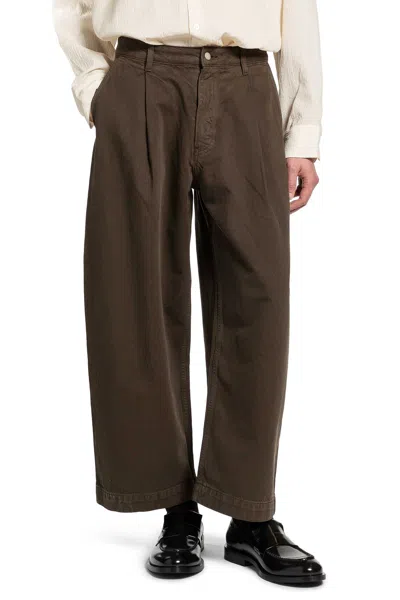 Studio Nicholson Denim Pleated Carpenter Pants In Brown