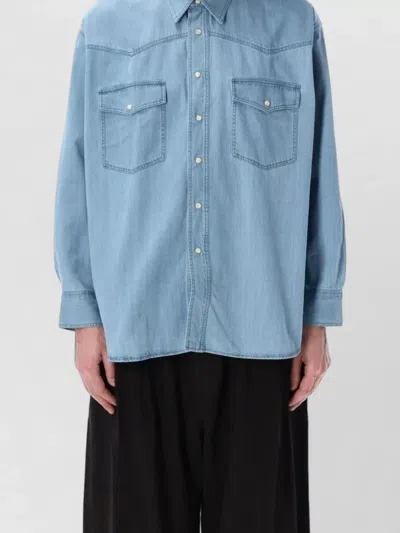 Studio Nicholson Denim Western Shirt Long Sleeves Collar In Blue