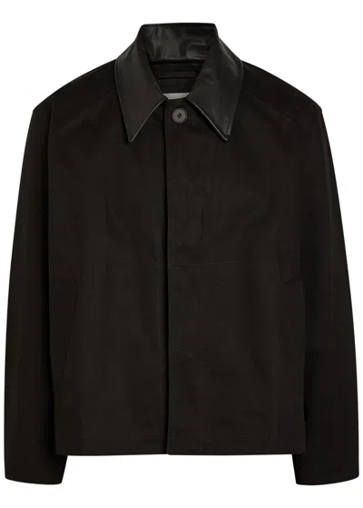 Studio Nicholson Dover Leather-collar Canvas Barn Jacket In Black
