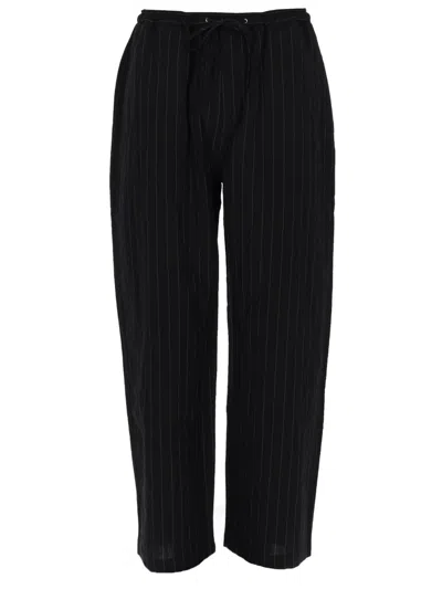 Studio Nicholson Drawcord Relaxed Fit Vertical Stripes Cotton-blend Straight-leg Pants In Black