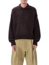 Studio Nicholson Dune Brown Superkid Mohair Polo Sweater In Brown